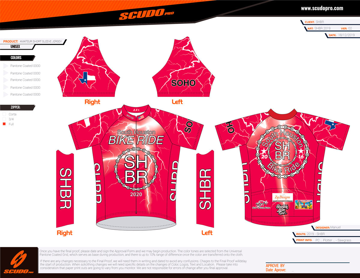SHBR | Amateur Fit | 2020 Red Thunder Short Sleeve Cycling Jersey | Full Zip | Men and Women