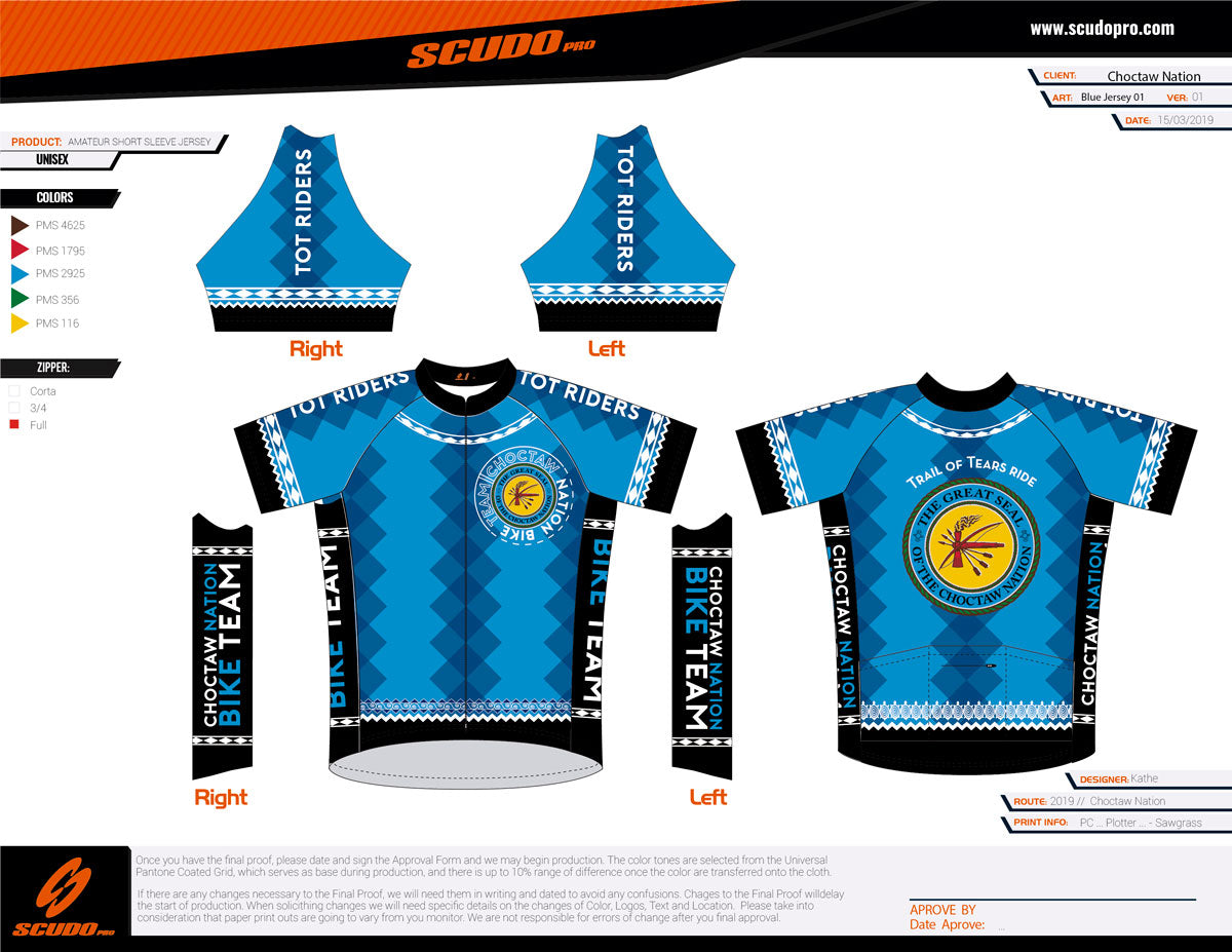 Choctaw | Amateur Fit | Blue Short Sleeve Cycling Jersey | Full Zip | Men and Women