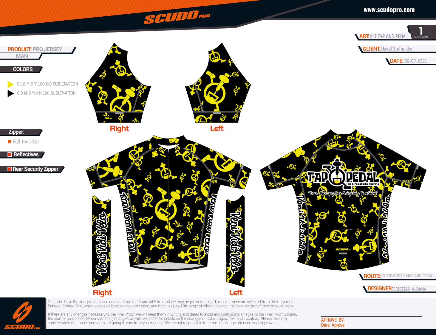 Tap and Pedal Yellow logos - Black | PRO-Fit | Short Sleeve Cycling Jersey | Men and Women