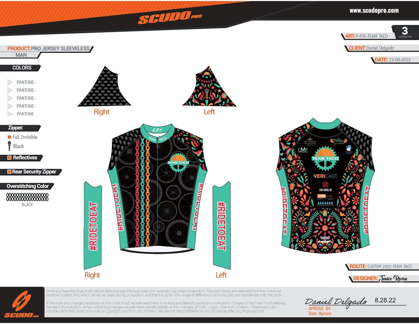 Team Taco | Pro-Fit | Short SLEEVELESS Cycling Jersey 2022 | Full Zip | Men and Women