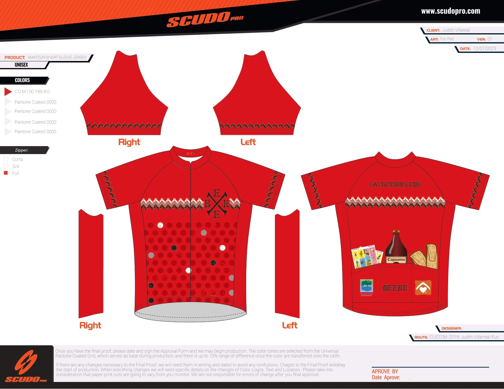 EEBR | Amateur Fit | Short Sleeve Cycling Jersey FUN RED CAGUAMA | FULL Zip | Men and Women