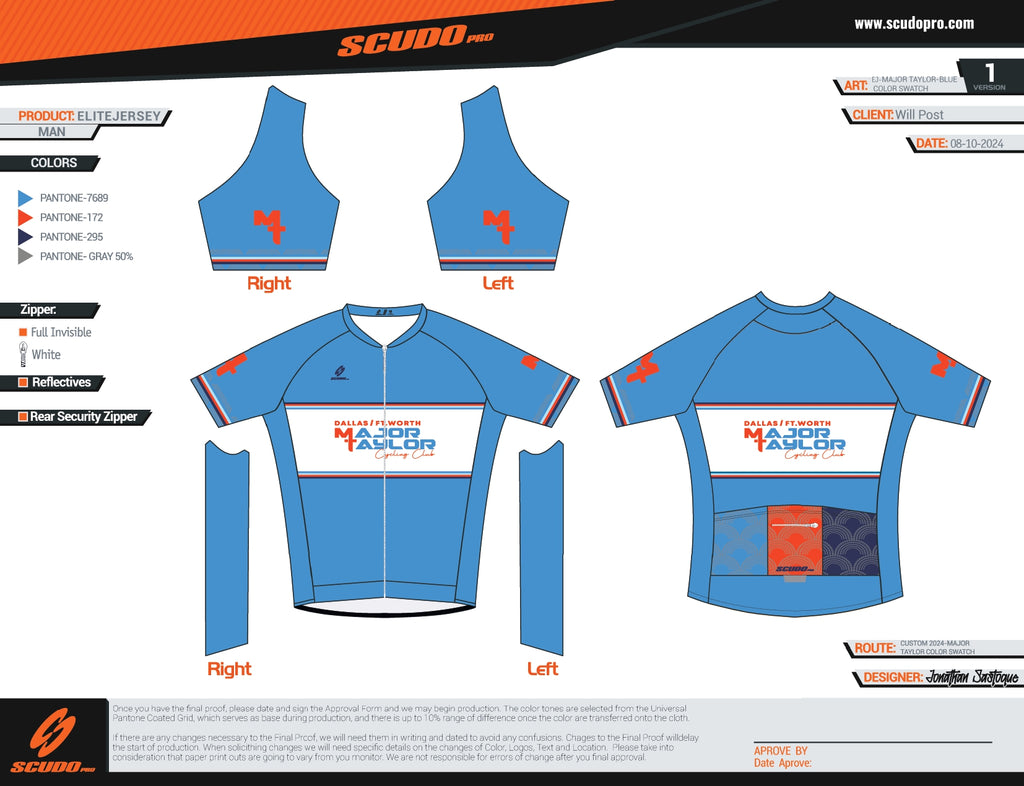 Major Taylor DFW Standard Kit | ELITE FIT | BLUE | Short Sleeve Cycling Jersey | OFFICIAL