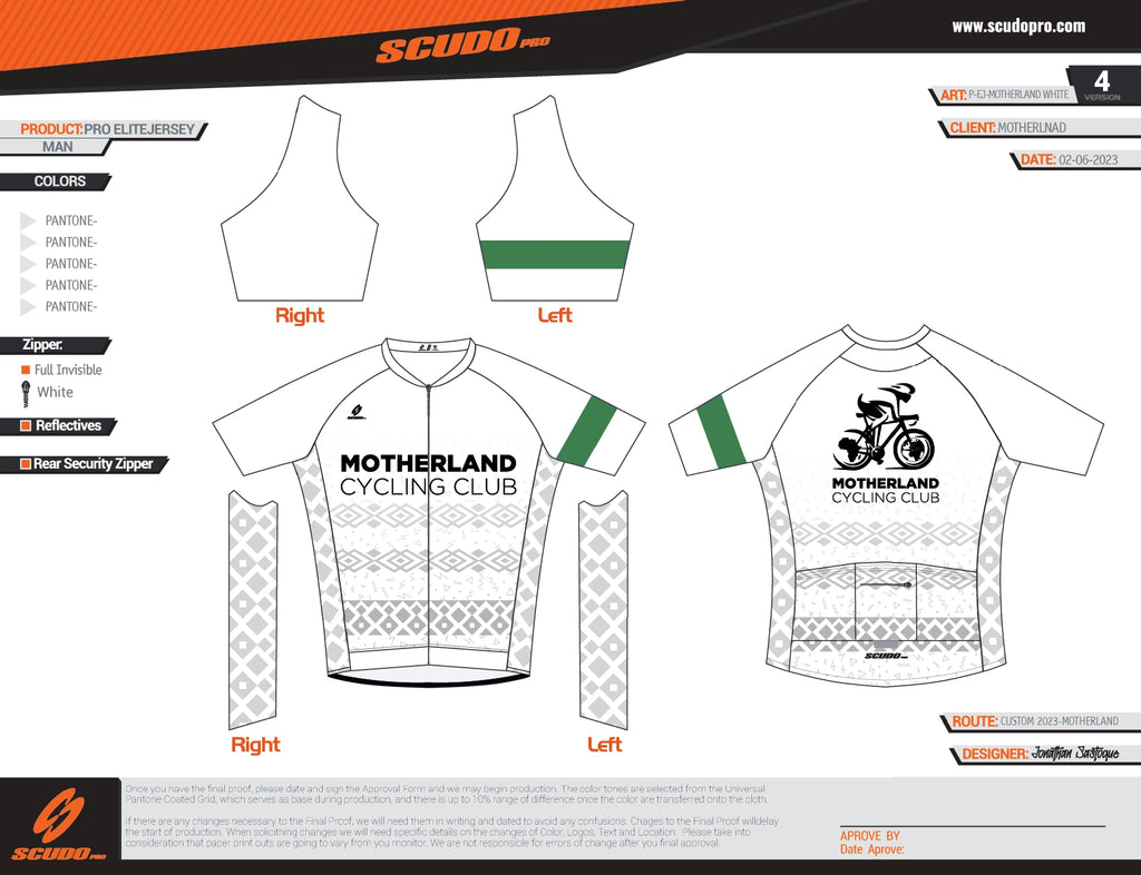 MOTHERLAND | Elite Fit | Short Sleeve Cycling Jersey | White | Men and Women