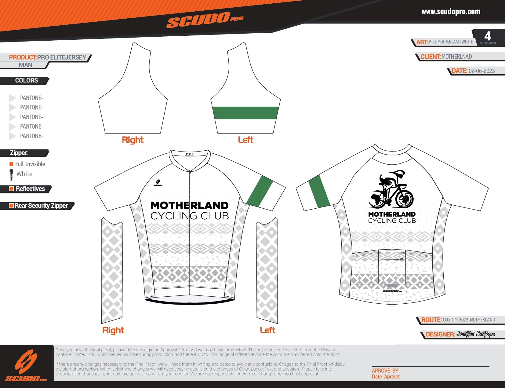 MOTHERLAND | Elite Fit | Short Sleeve Cycling Jersey | White | Men and Women