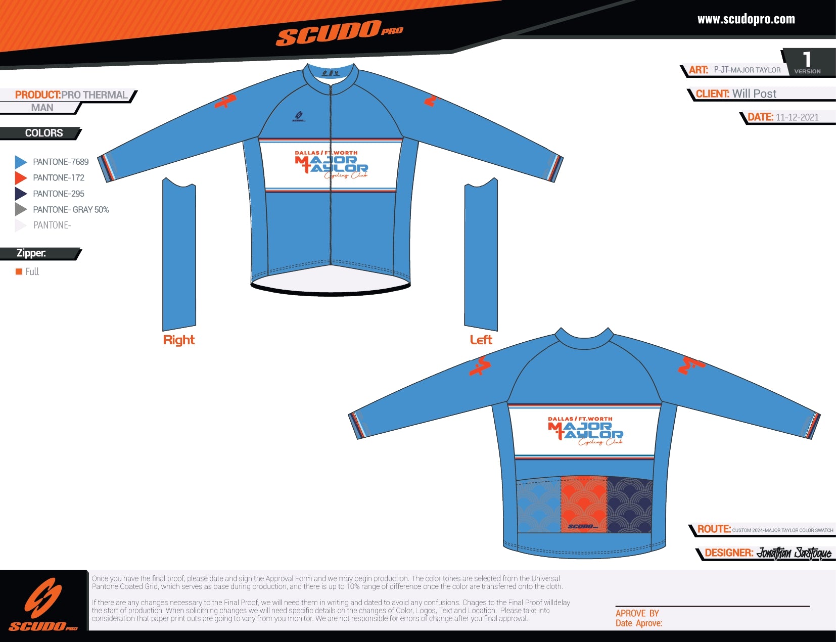 Major Taylor DFW Standard Kit | PRO-Thermal | BLUE | Long  Sleeve Cycling Jersey