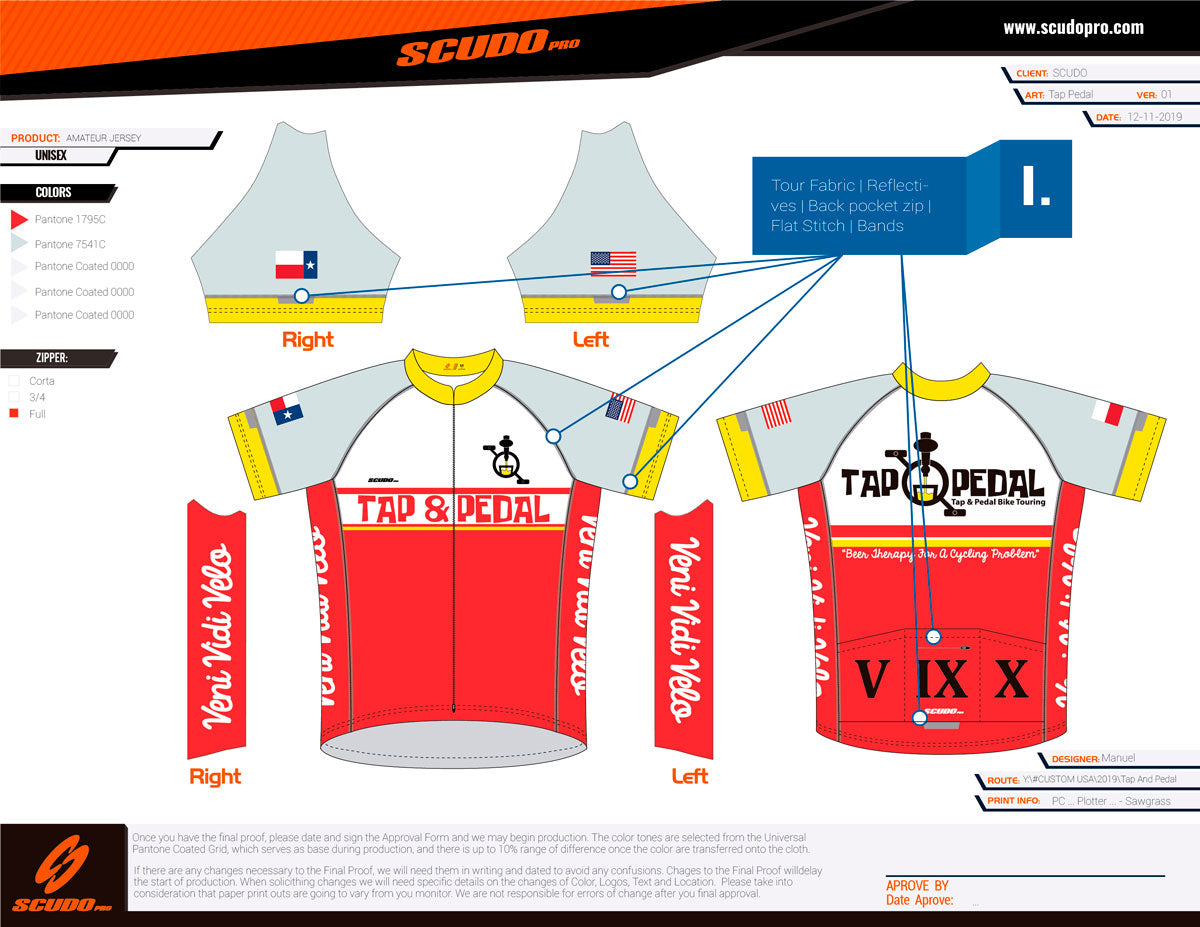 Tap and Pedal | PRO - RELAXED Fit | Short Sleeve Cycling Jersey RED 2019 | Full Front zip | Tour Fabric | Reflectives | Back pocket zip | Flat Stitch | Bands | Men and Women