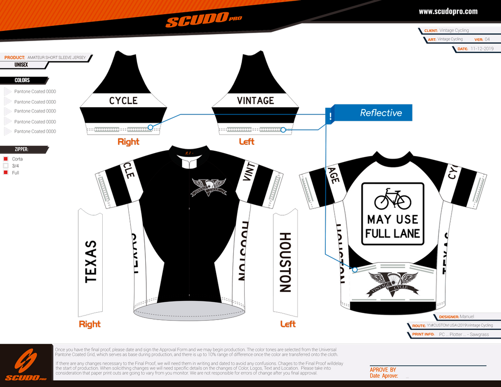 Vintage Cycle | AMATEUR-Fit | Short Sleeve Cycling Jersey Black-White | Full Zipper | Men and Women