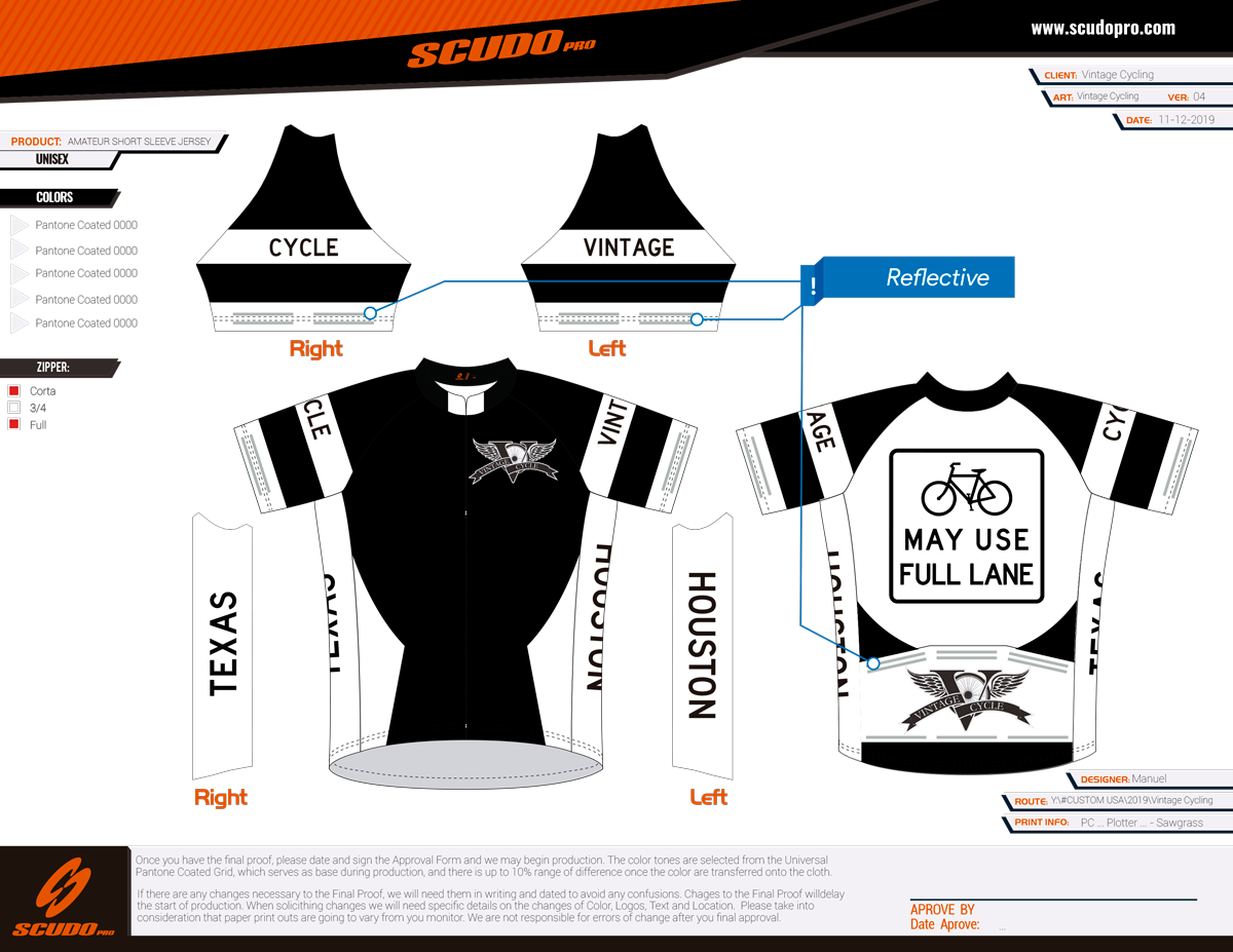 Vintage Cycle | AMATEUR-Fit | Short Sleeve Cycling Jersey Black-White | Full Zipper | Men and Women