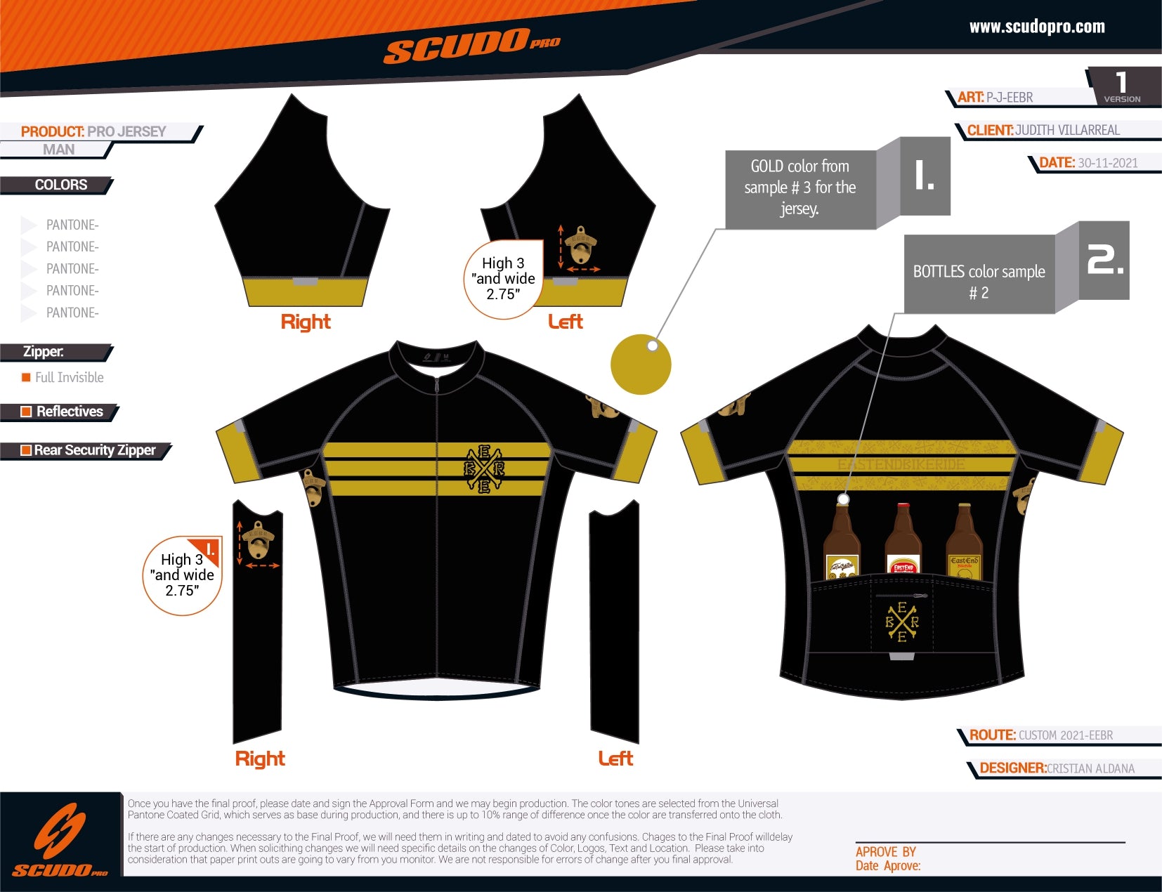 EEBR | PRO-Fit | GOLD | Short Sleeve Cycling Jersey | Men and Women