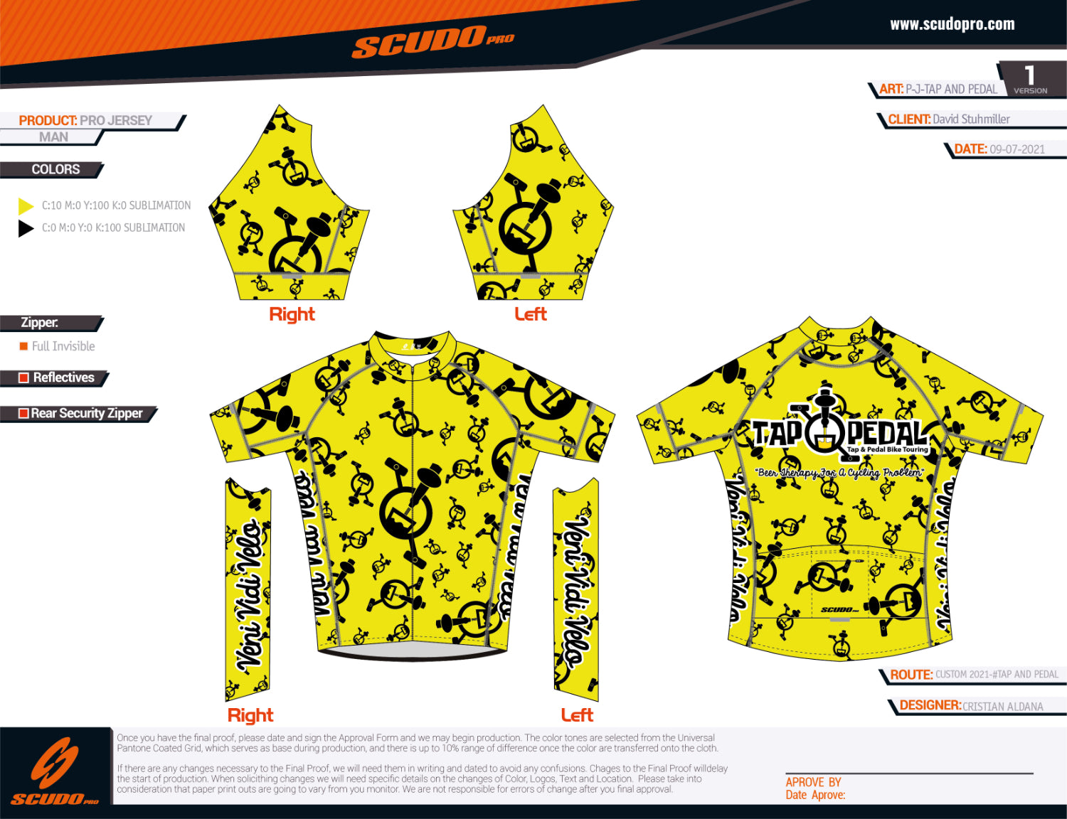 Tap and Pedal Black logos - Yellow | PRO-Fit  | Short Sleeve Cycling Jersey | Men and Women