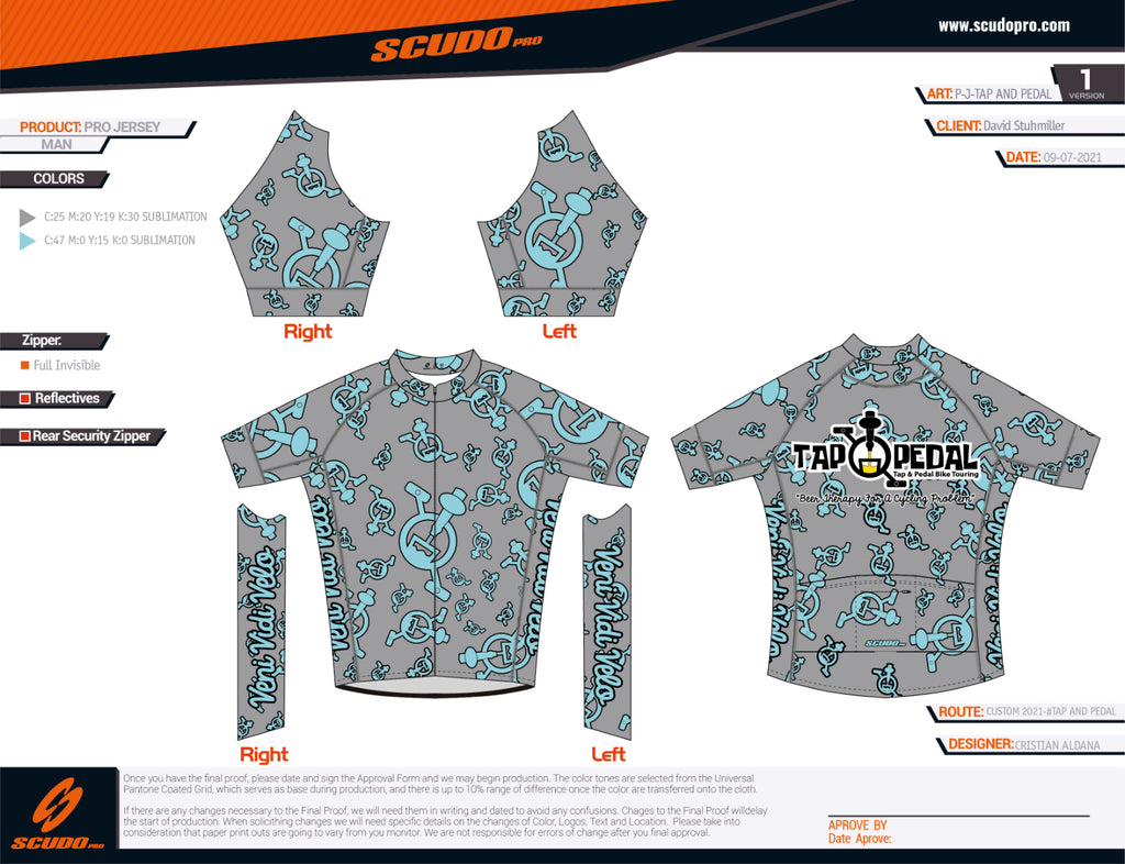 Tap and Pedal Mint logos - Gray | PRO-Fit  | Short Sleeve Cycling Jersey | Men and Women
