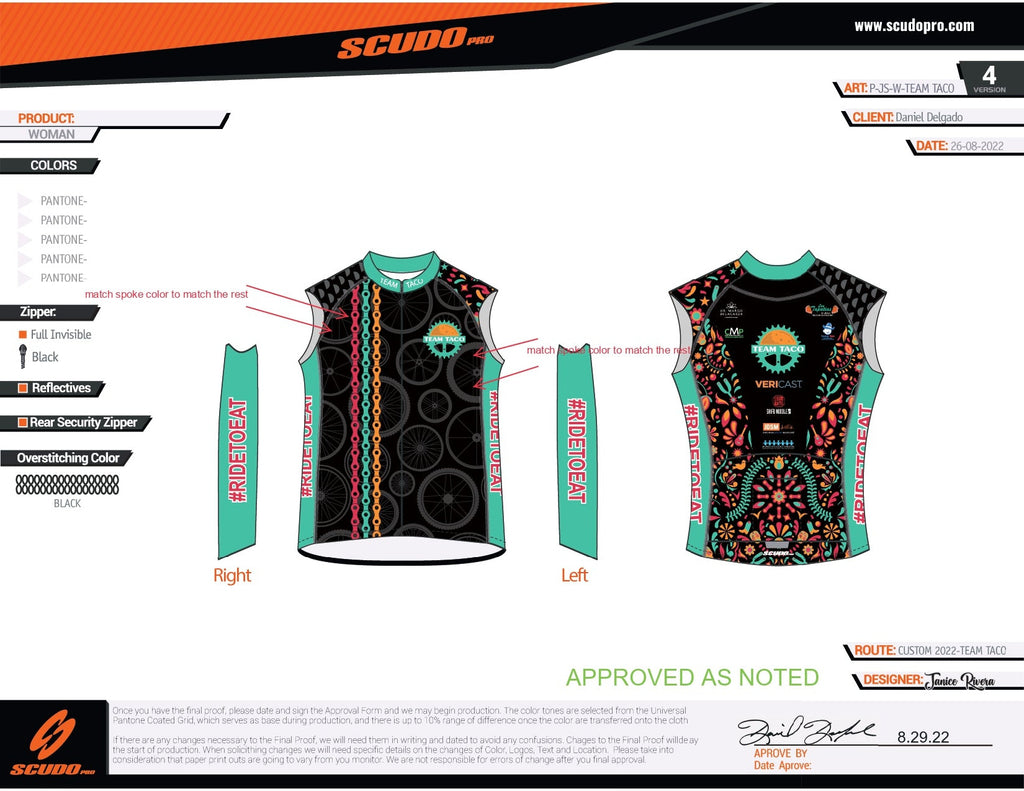 Team Taco | Pro-Fit | Short SLEEVELESS Cycling Jersey 2022 | Full Zip | Men and Women