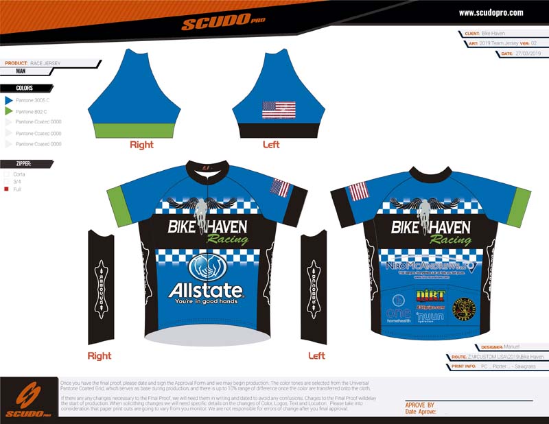 BikeHaven | Race-Fit | Short Sleeve Cycling Jersey BLUE 2019 | Full Zip | Men and Women