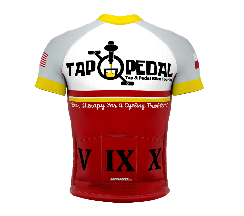 Tap and Pedal | PRO - RELAXED Fit | Short Sleeve Cycling Jersey RED 2019 | Full Front zip | Tour Fabric | Reflectives | Back pocket zip | Flat Stitch | Bands | Men and Women