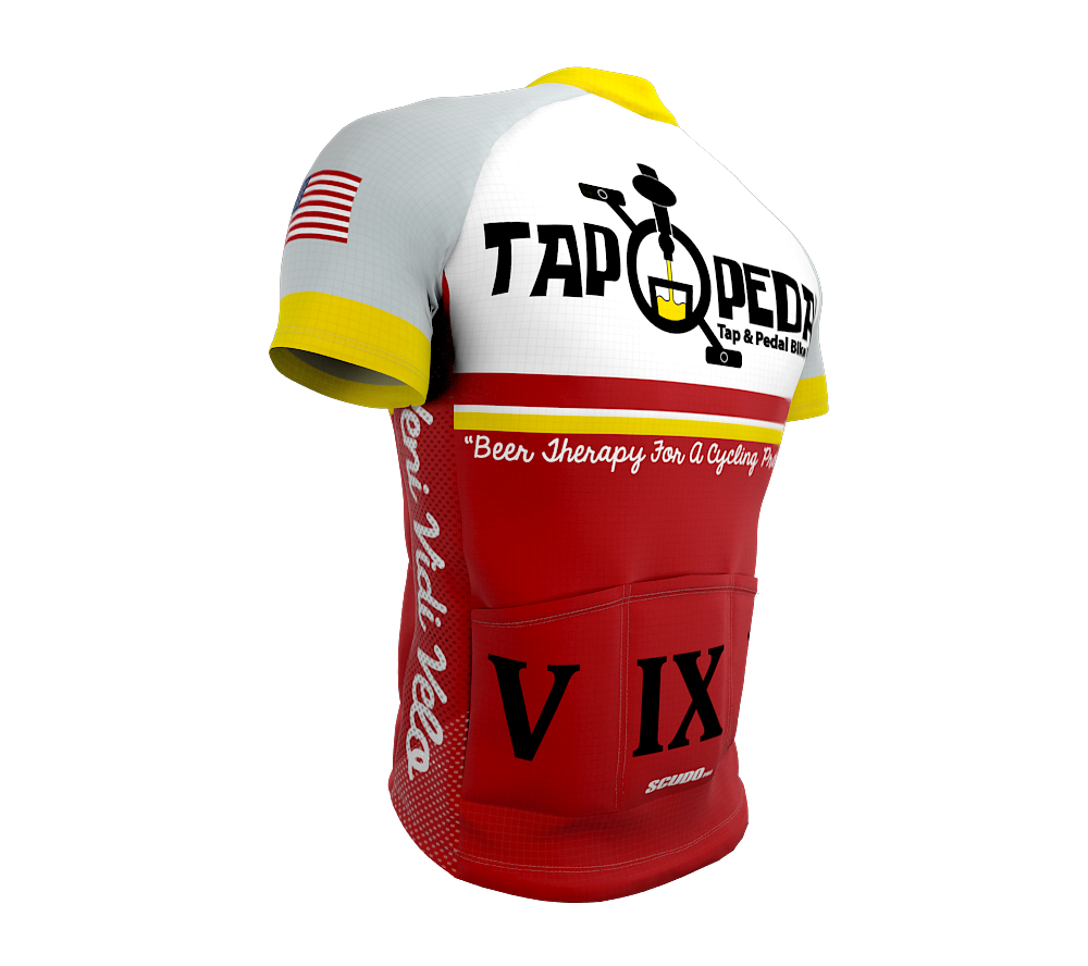 Tap and Pedal | PRO - RELAXED Fit | Short Sleeve Cycling Jersey RED 2019 | Full Front zip | Tour Fabric | Reflectives | Back pocket zip | Flat Stitch | Bands | Men and Women
