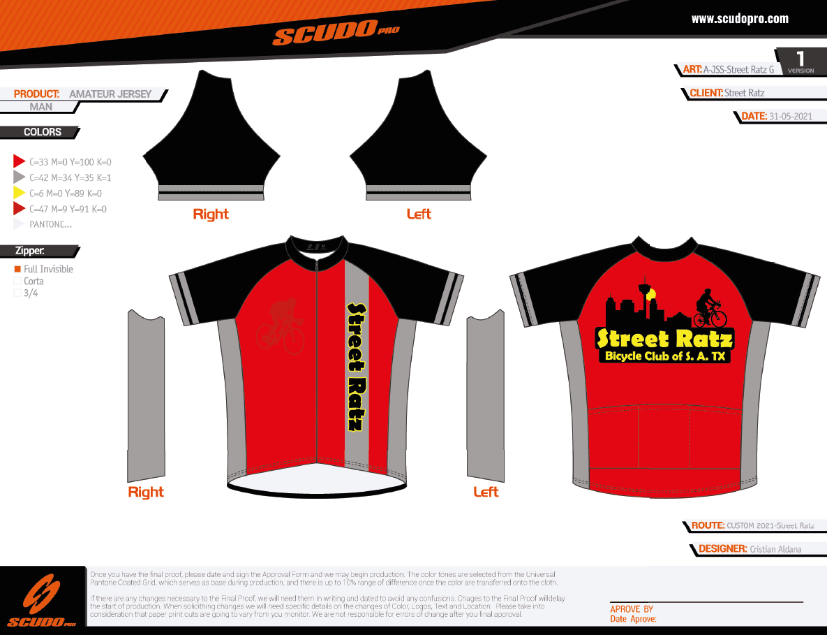 Street Ratz | Red | Amateur Fit | Short Sleeve Cycling Jersey | Full Zip | Men and Women