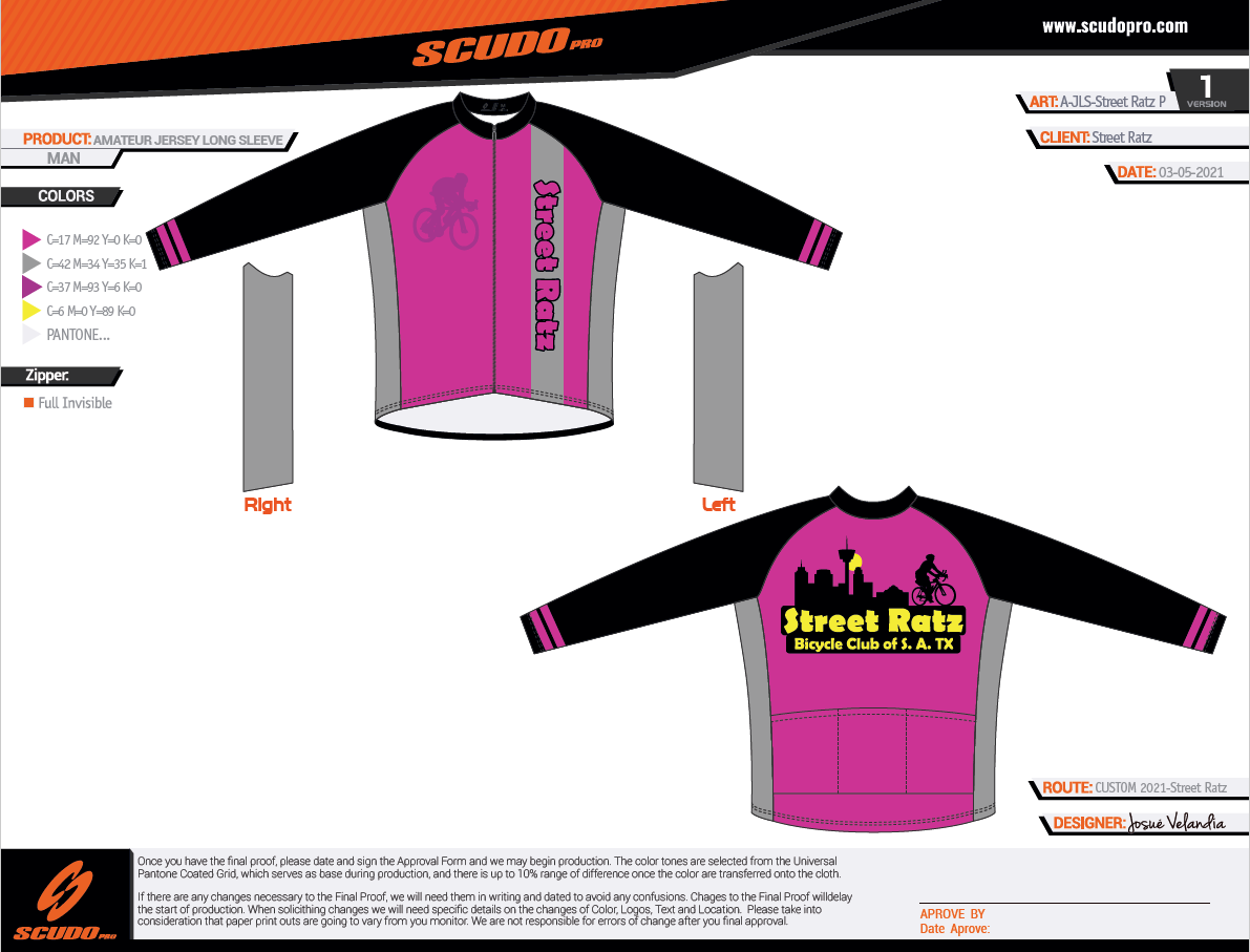 Street Ratz | Pink  | Amateur fit |  Long Sleeve Cycling Jersey | Men and Women