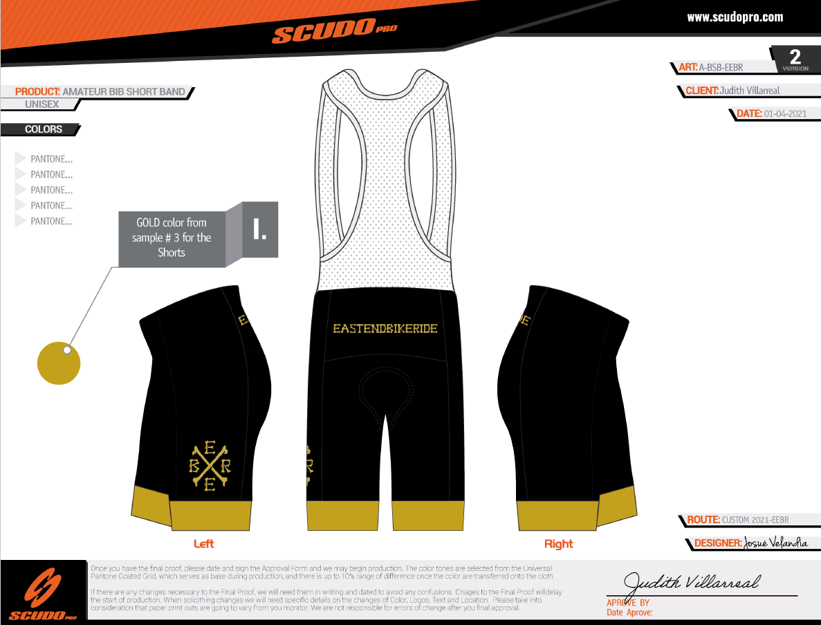 EEBR  Gold | Amateur BIB shorts  | BAND | Deluxe Pad | Men and Women