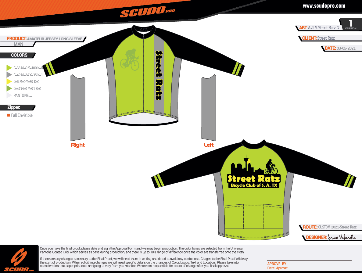 Street Ratz | Green  | Amateur fit |  Long Sleeve Cycling Jersey | Men and Women