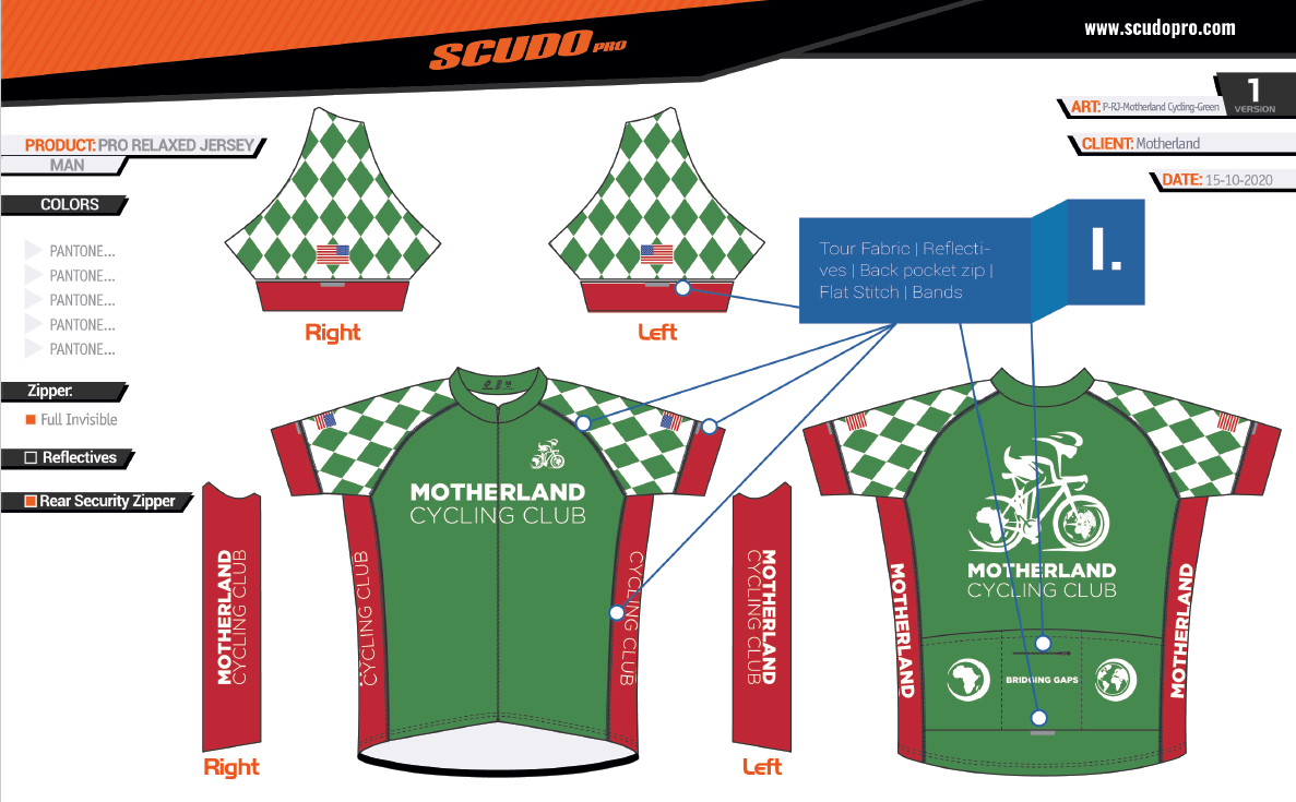 MOTHERLAND Green | PRO -RELAXED Fit | Short Sleeve Cycling Jersey | Full Zip | Men and Women