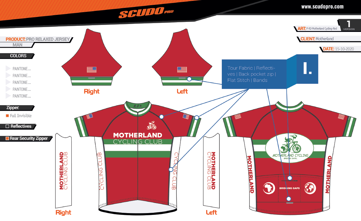 MOTHERLAND Red | PRO -RELAXED Fit | Short Sleeve Cycling Jersey | Full Zip | Men and Women